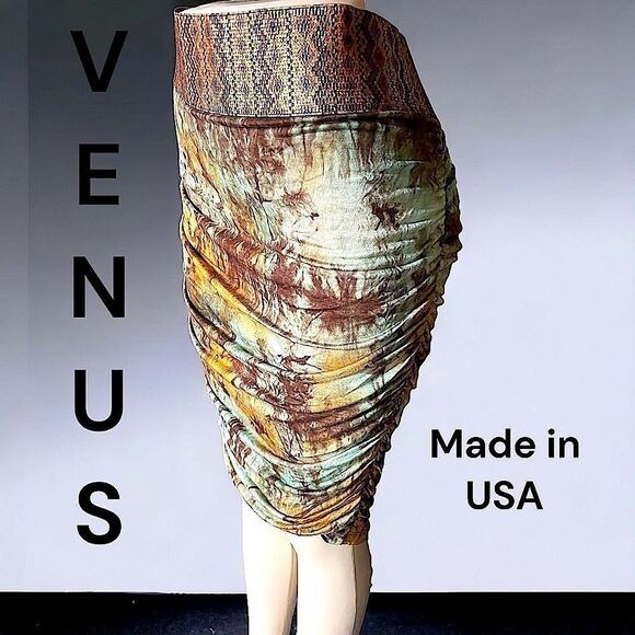 Venus l Ruched Midi Skirt l Gorgeous Waistband l Stretchy l XL l EUC - Picture 1 of 16